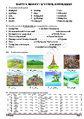 Bài tập Tiếng anh lớp 5 - Unit 1 Whats your address